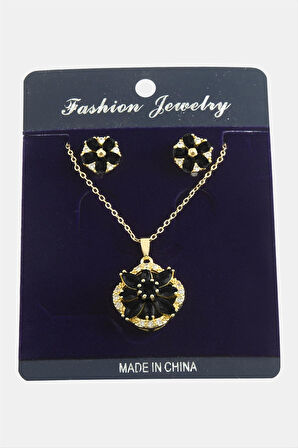 Çiçek Zirkon Taşlı Set Kolye