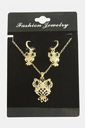 Baykuş Zirkon Taşlı Set Kolye