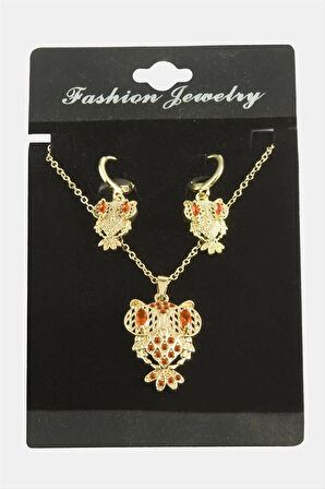 Baykuş Zirkon Taşlı Set Kolye