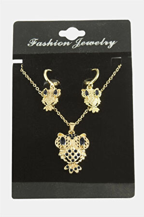 Baykuş Zirkon Taşlı Set Kolye