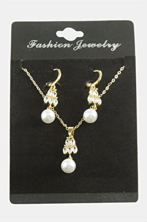 Kalp İnci Zirkon Taşlı Set Kolye