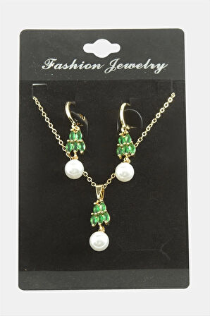 Kalp İnci Zirkon Taşlı Set Kolye