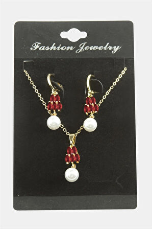 Kalp İnci Zirkon Taşlı Set Kolye