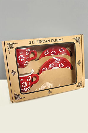 Papatya Desenli Seramik İkili Fincan Takımı