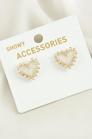 Kalp Sedef Taşlı Metal Küpe