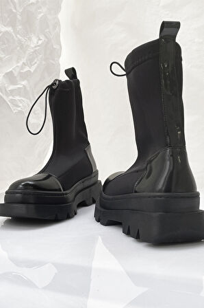 Scuba Kumaş Detaylı Kadın Bot-Siyah-39