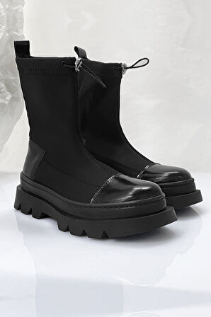 Scuba Kumaş Detaylı Kadın Bot-Siyah-39