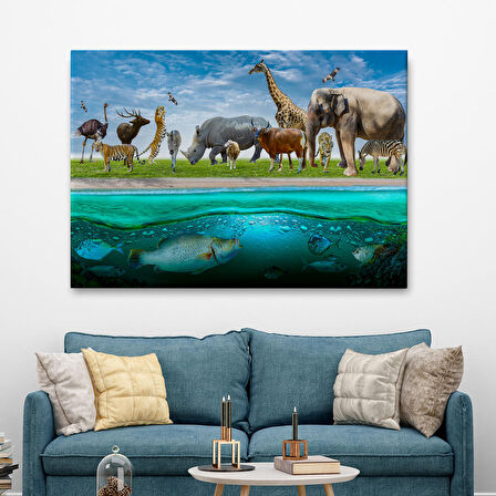 Harita Sepeti Hayvanlar Alemi Dekoratif Kanvas Tablo 1177