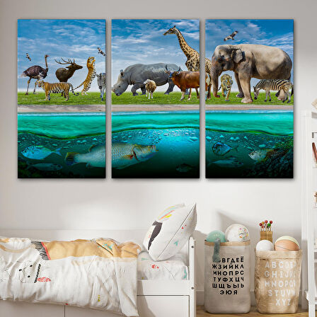 Harita Sepeti Hayvanlar Alemi Dekoratif Kanvas Tablo 1177