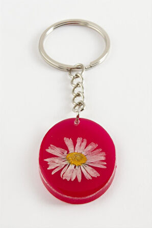 Papatya Oval Epoksi Anahtarlık