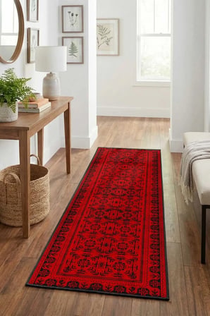 Kırmızı Modern Dijital Baskı Yıkanabilir Kaymaz Yolluk Halı Kırmızı