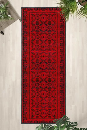 Kırmızı Modern Dijital Baskı Yıkanabilir Kaymaz Yolluk Halı Kırmızı