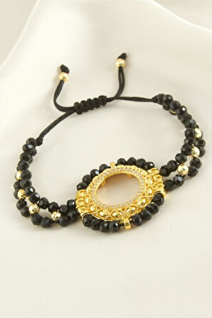 Çeyrek Altın Koyulabilir Kristal Taşlı Bileklik