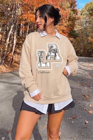 Unisex California Baskılı Bisiklet Yaka Sweatshirt