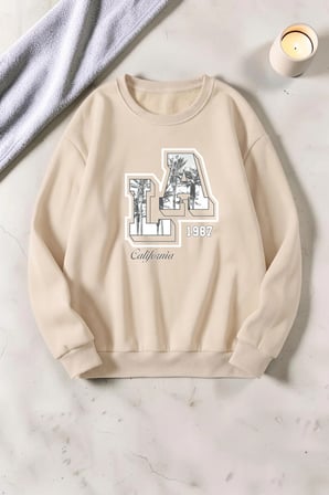 Unisex California Baskılı Bisiklet Yaka Sweatshirt