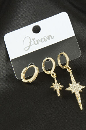 3 Adet Şimşek Zirkon Taşlı Küpe