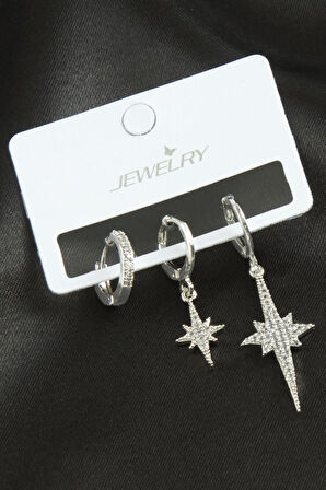 3 Adet Şimşek Zirkon Taşlı Küpe