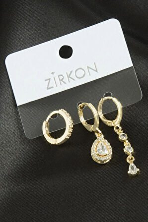 3 Adet Damla Zirkon Taşlı Küpe