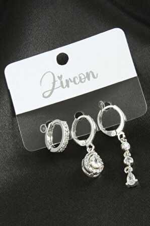 3 Adet Damla Zirkon Taşlı Küpe