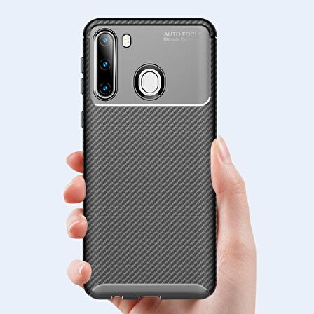 Smcase Samsung Galaxy A21 Kılıf Negro Karbon Silikon  Nano Ekran Koruyucu