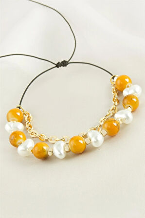 İnci Boncuk Zincirli Bileklik