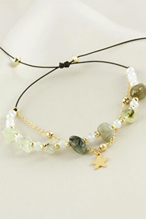 Yıldızı Kırık Doğaltaş Kristal Zincirli Bileklik