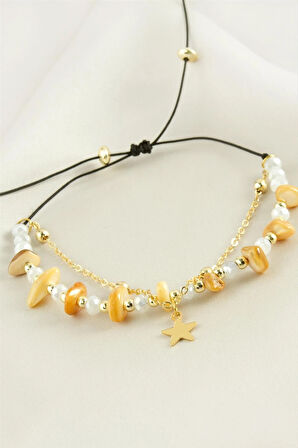 Yıldızı Kırık Doğaltaş Kristal Zincirli Bileklik