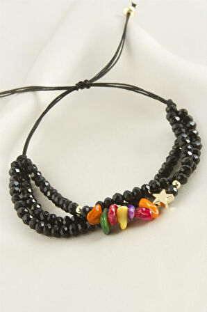 3'lü Kırık Doğaltaş Kristal Zincirli Bileklik