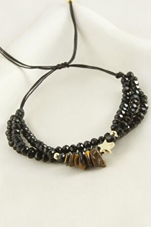 3'lü Kırık Doğaltaş Kristal Zincirli Bileklik