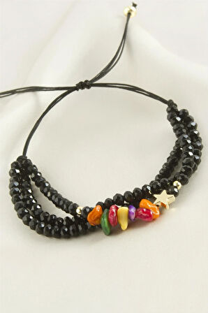 3'lü Kırık Doğaltaş Kristal Zincirli Bileklik