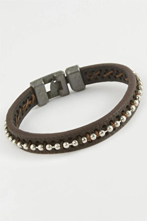 Top Metal Boncuklu Kaliteli Suni Deri Bileklikc