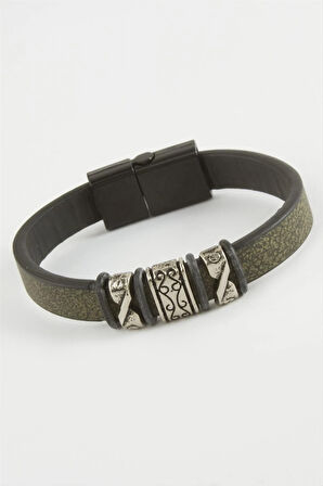 Çini Desenli Kaliteli Mıknatıslı Suni Deri Bileklik