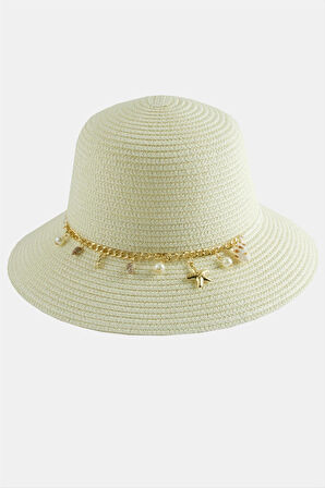 Deniz Kabuğu Zincirli Hasır Şapka