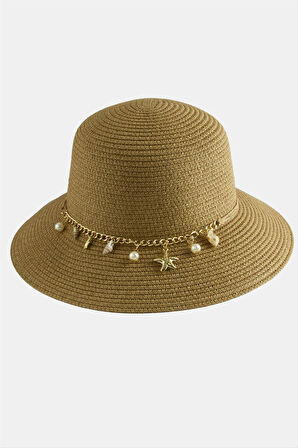 Deniz Kabuğu Zincirli Hasır Şapka