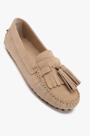 Kadın Süet Loafer Aksesuar Ve Püskül Detaylı