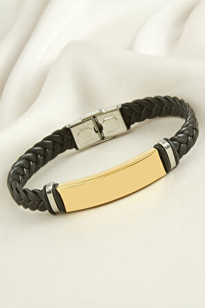 Örgülü İsim Yazılabilir Deri Çelik Bileklik