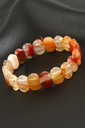 Oval Kesim Orjinal Akik Doğaltaşlı Bileklik