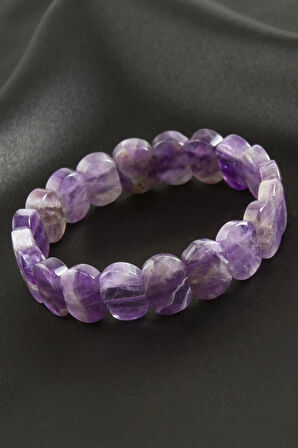 Oval Kesim Orjinal Ametist Doğaltaşlı Bileklik