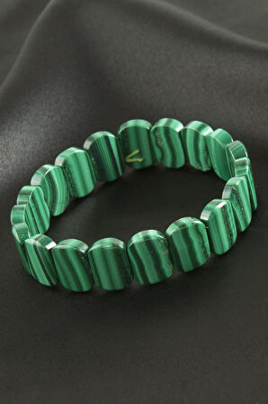 Oval Kesim Orjinal Malahit Doğaltaşlı Bileklik