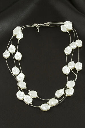 Oval İnci Üçlü Kolye