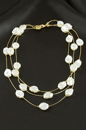 Oval İnci Üçlü Kolye