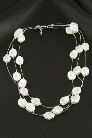 Oval İnci Üçlü Kolye