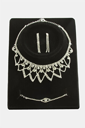 Üçgen Taşlı Lüks Set Kolye