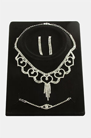 Kalp Taşlı Lüks Set Kolye