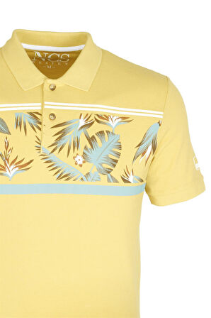 Erkek Polo Yaka Tişört Desenli Sarı %100 Pamuk Slim Fit T-shirt NCS JEANS 1179