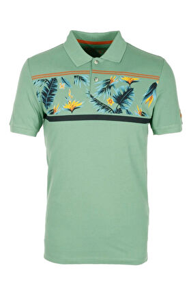 Erkek Polo Yaka Tişört Desenli Çağla %100 Pamuk Slim Fit T-shirt NCS JEANS 1179