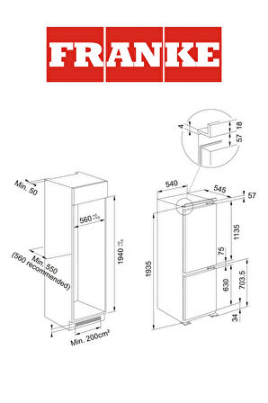 Franke FCB 360 TNF NE E NoFrost Ankastre Buzdolabı