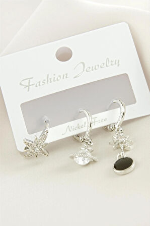 3 Adet Yıldız Zirkon Taşlı Küpe