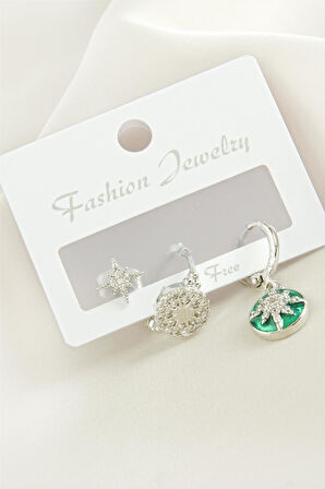 3 Adet Yıldız Zirkon Taşlı Küpe