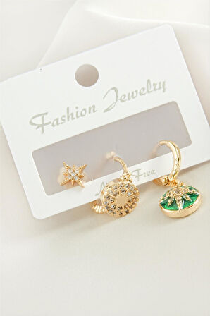 3 Adet Yıldız Zirkon Taşlı Küpe